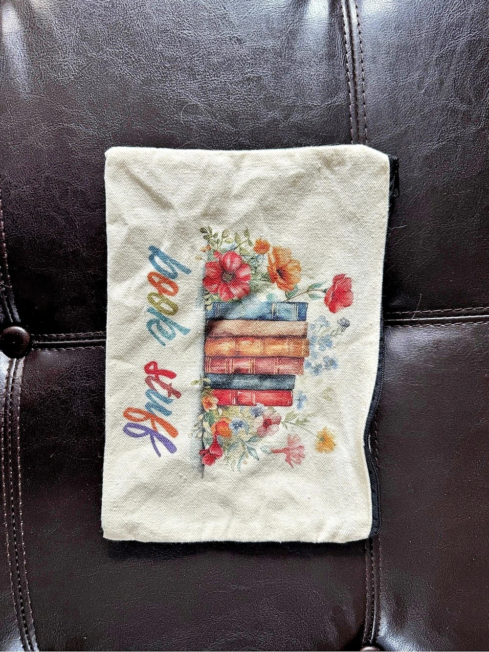 Embroidered Floral Textile Panel in Black & Cream